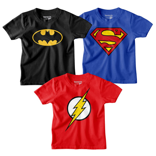 Batman Flash Superman Boys Tshirt Combo Pack