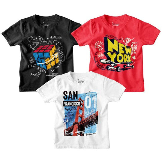 Boy Graphic Printed  Combo Tees
