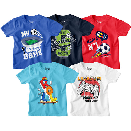Boy Graphic Printed  Pack of 5 Combo Tees