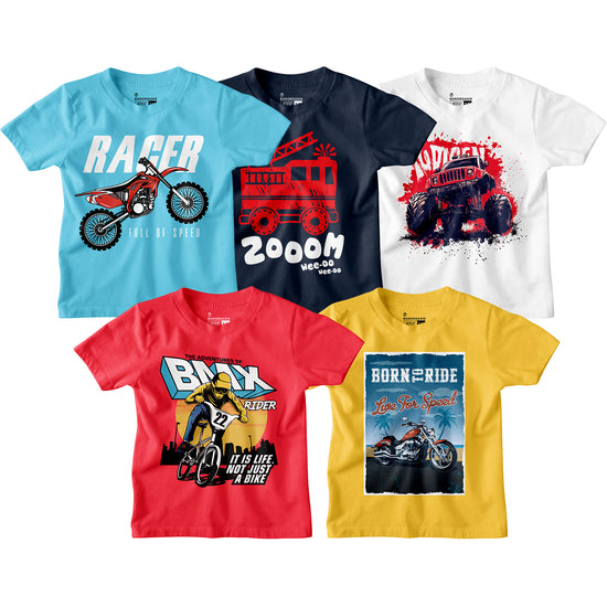 Boy Graphic Printed  Pack of 5 Combo Tees