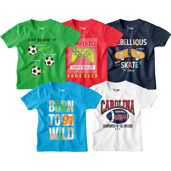 Boy Graphic Printed  Pack of 5 Combo Tees