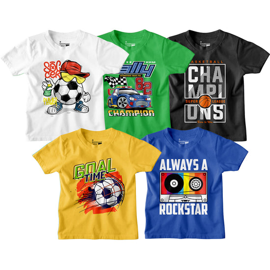 Boy Graphic Printed  Pack of 5 Combo Tees