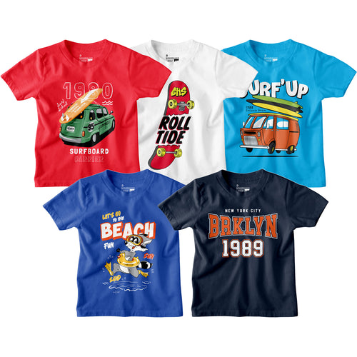 Boy Graphic Printed  Pack of 5 Combo Tees