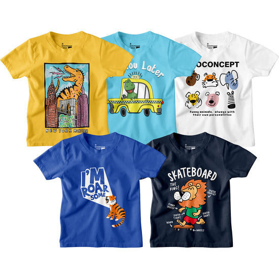 Boy Graphic Printed  Pack of 5 Combo Tees