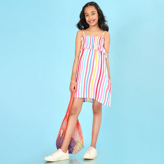 Stripes Printed Girls Dress
