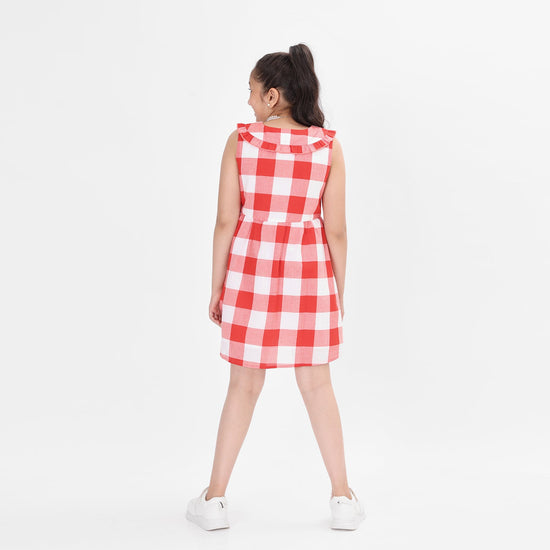 Girls Checks Red And White Dress