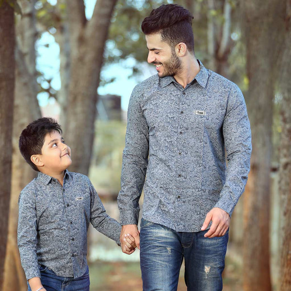 dad and son matching western shirts