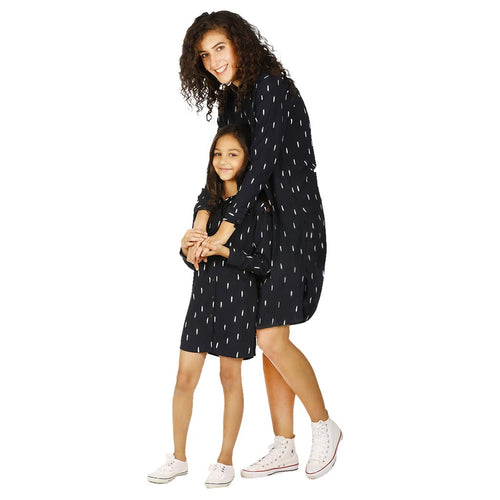 Navy Blue Feather Relaxed Fit Print Shirt Dress