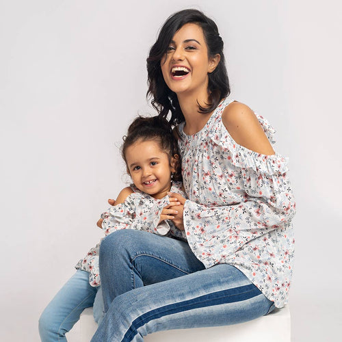 Flare Top Cold Shoulder Dress For Mom & Daughter