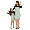 Pastel olive green yoke knitted dress for mom daughter