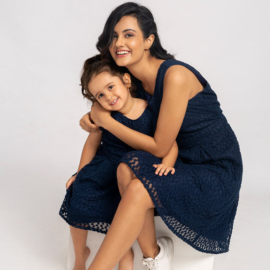 Navy Princess Skater Dress For Mom & Daughter