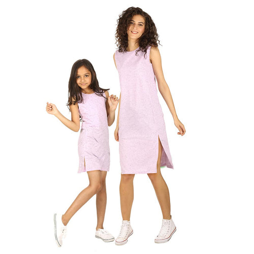 Violet front slit long knitted top for mom daughter