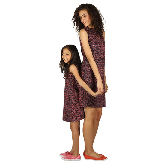 Pink Navy Love print shift dress for mom daughter