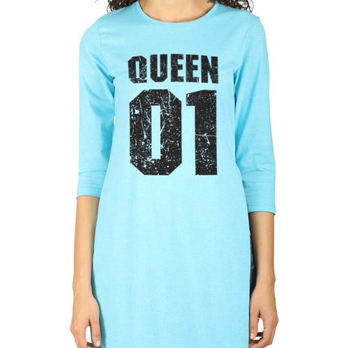 Queen Aqua blue high slit long knitted top for mom daughter dresses