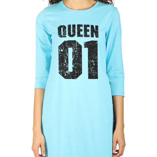 Queen Aqua blue high slit long knitted top for mom daughter dresses
