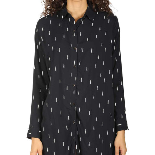 Navy Blue Feather Relaxed Fit Print Shirt Dress