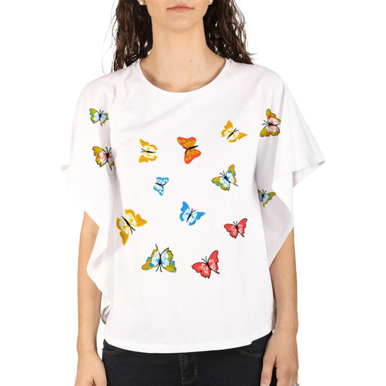 butterfly White Kimono sleeve printed knitted top for mom daughter