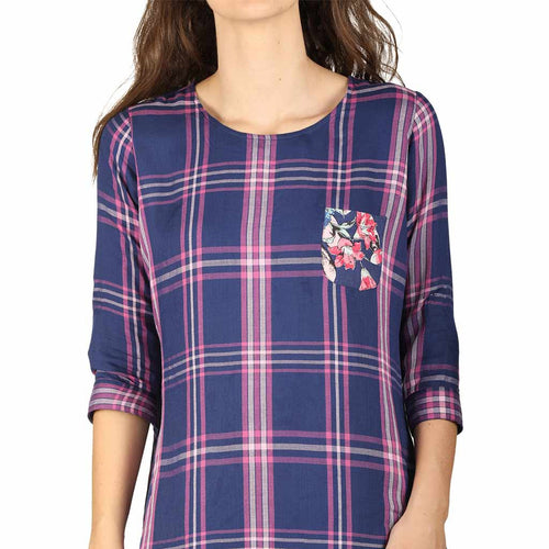 Checks tunic with patch pocket for mom daughter