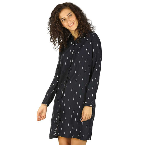 Navy Blue Feather Relaxed Fit Print Shirt Dress