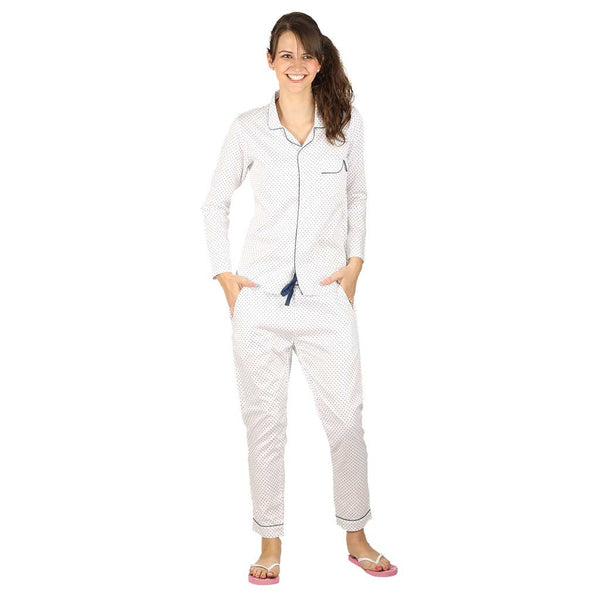 Body Girl Polka Dot Printed Shirt & Trouser Night Wear Set For Girls & Women Free Size main image 0