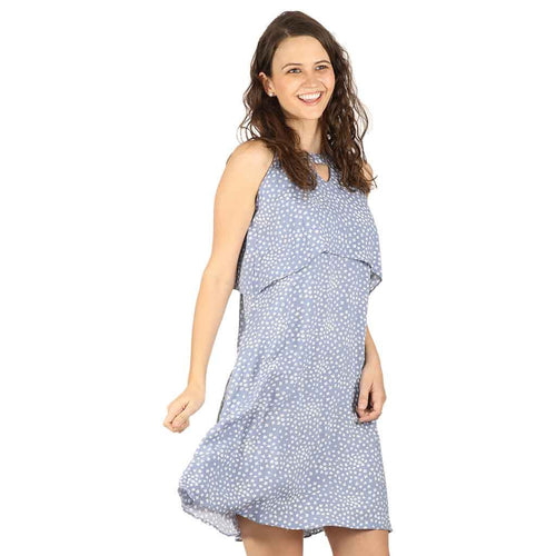 Floral blue layered dress for mom & daughter