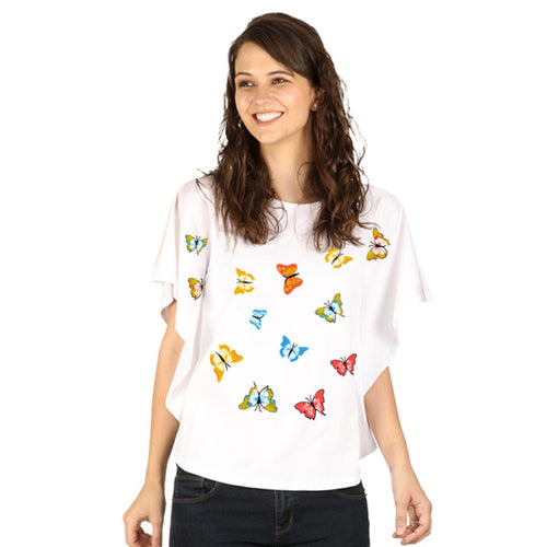 butterfly White Kimono sleeve printed knitted top for mom daughter