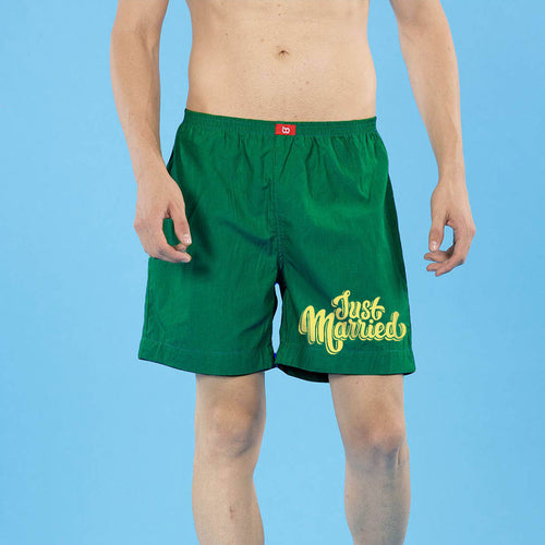 Just Married Matching Green Couple Boxers