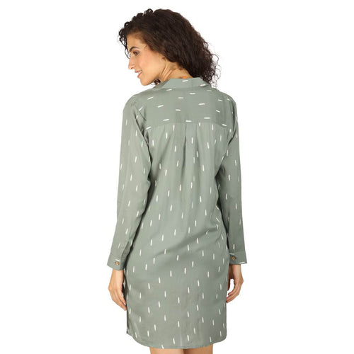 Green Feather Print Relaxed Fit Shirt Dress