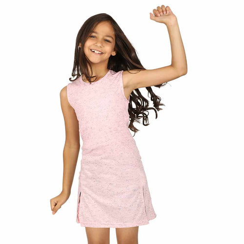 Pink front slit long knitted top for mom daughter