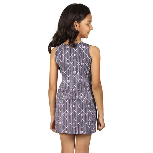 Navy blue front slit printed long top for mom & daughter