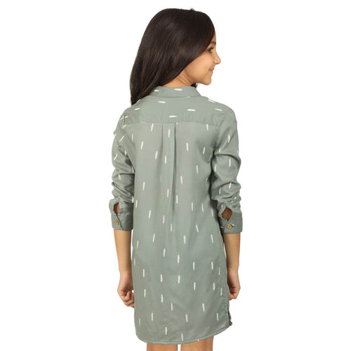 Green Feather Print Relaxed Fit Shirt Dress