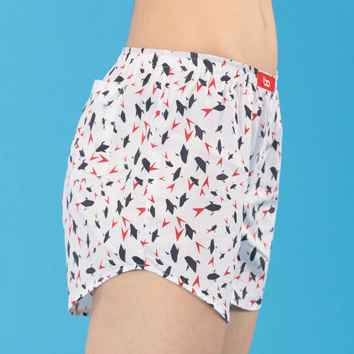 Abstract Print White Matching Couple Boxers