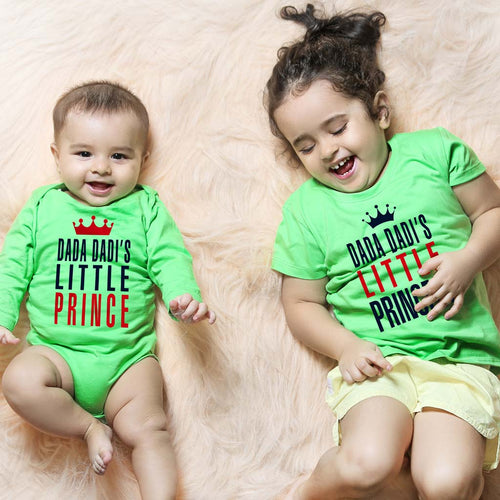 Dada And Dadi's Prince And Princess ,Matching Tee And Bodysuit For Sister And Brother