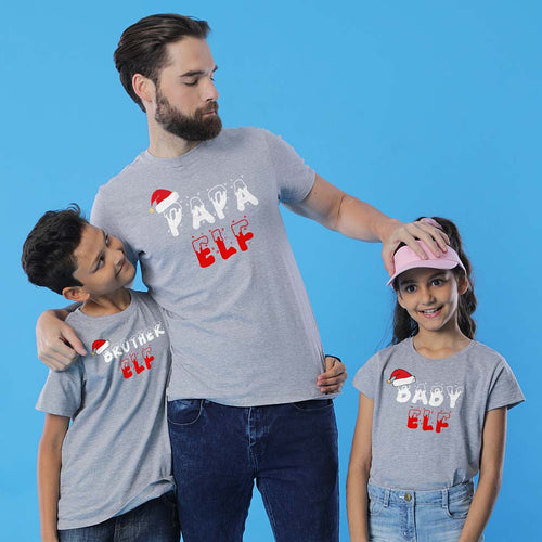 Family Elf Dad Daughter And Son Matching Tshirt