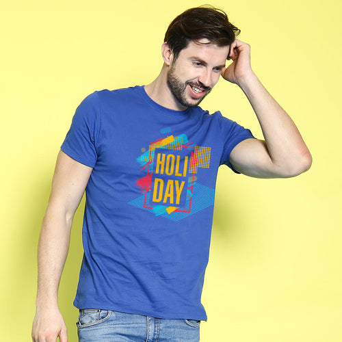 Holi Day , Matching Royal Blue Tees For Couples