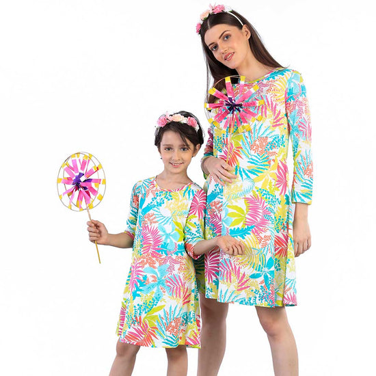 Tropical Addiction Flare Dress For Mom And Daughter