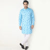 Floral Print Sea Blue Kurta And Pyjama Set For Men