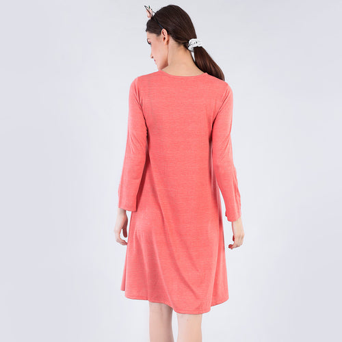 Pearl Embelished Coral Flare Dress For Mom And Daughter
