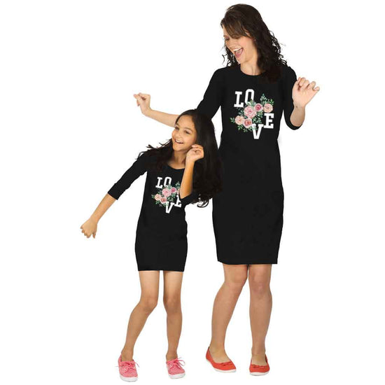 Love Black Knitted Dress For Mom Daughter