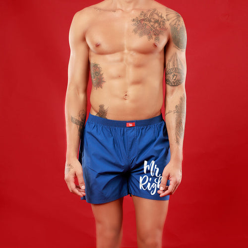 Mr. & Mrs. Right Perfectly Matching Royal Blue Couple Boxers