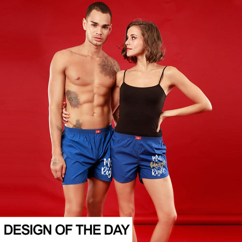 Mr. & Mrs. Right Perfectly Matching Royal Blue Couple Boxers