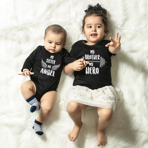 My Angel-My Hero, Matching Bodysuit And Tee For Brother And Sister