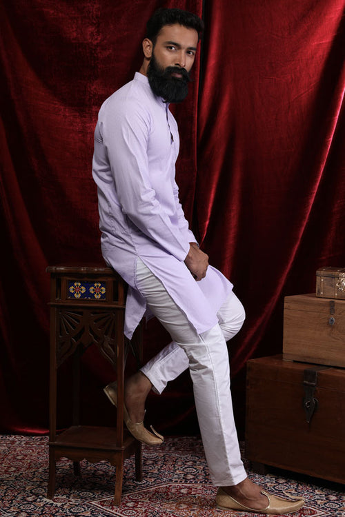 Light Purple Cotton Kurta & Pyjama Set For Dad & Son