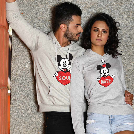 Soul Mate Disney Grey Hoodies For Couples