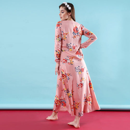 Pink Roses, Button Down Matching Maxi Shirt Dresses For Mom And Daughter