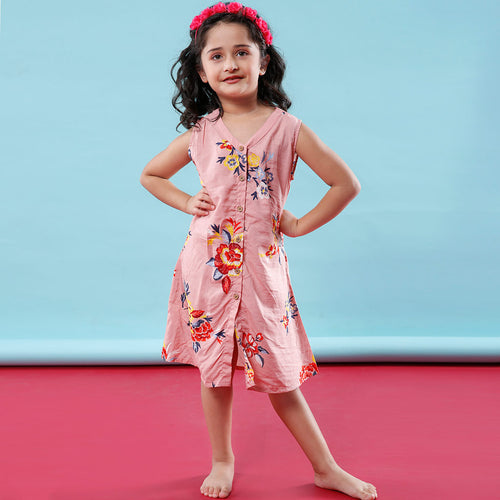 Pink Roses, Button Down Matching Maxi Shirt Dresses For Mom And Daughter