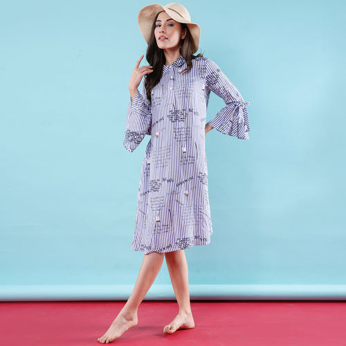 Stripers Bell Sleeves Matching Swing Dresses For Mom And Daughter