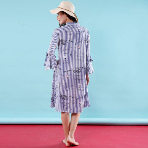 Stripers Bell Sleeves Matching Swing Dresses For Mom And Daughter