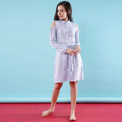 Stripey Notes, Cold Shoulder Matching Shirt Dresses For Mom And Daughter