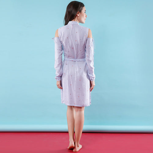 Stripey Notes, Cold Shoulder Matching Shirt Dresses For Mom And Daughter